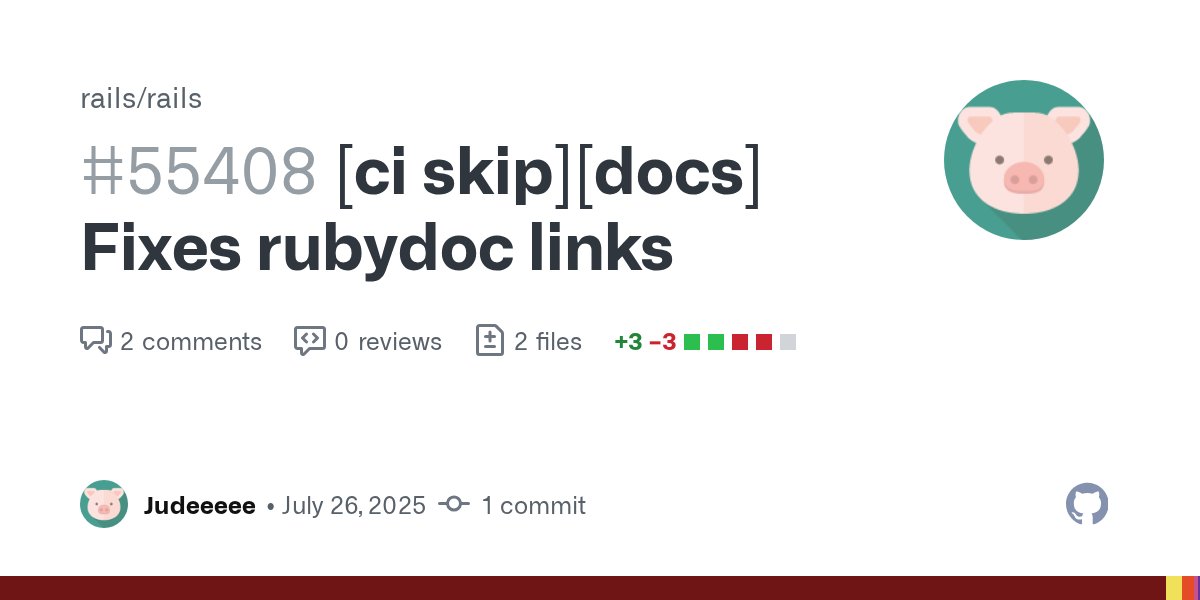 _judeee_'s tweet card. Motivation / Background This PR addresses several broken Rubydoc links by updating them to their correct destinations. Detail I used git grep to search for files containing "rubydoc&qu...