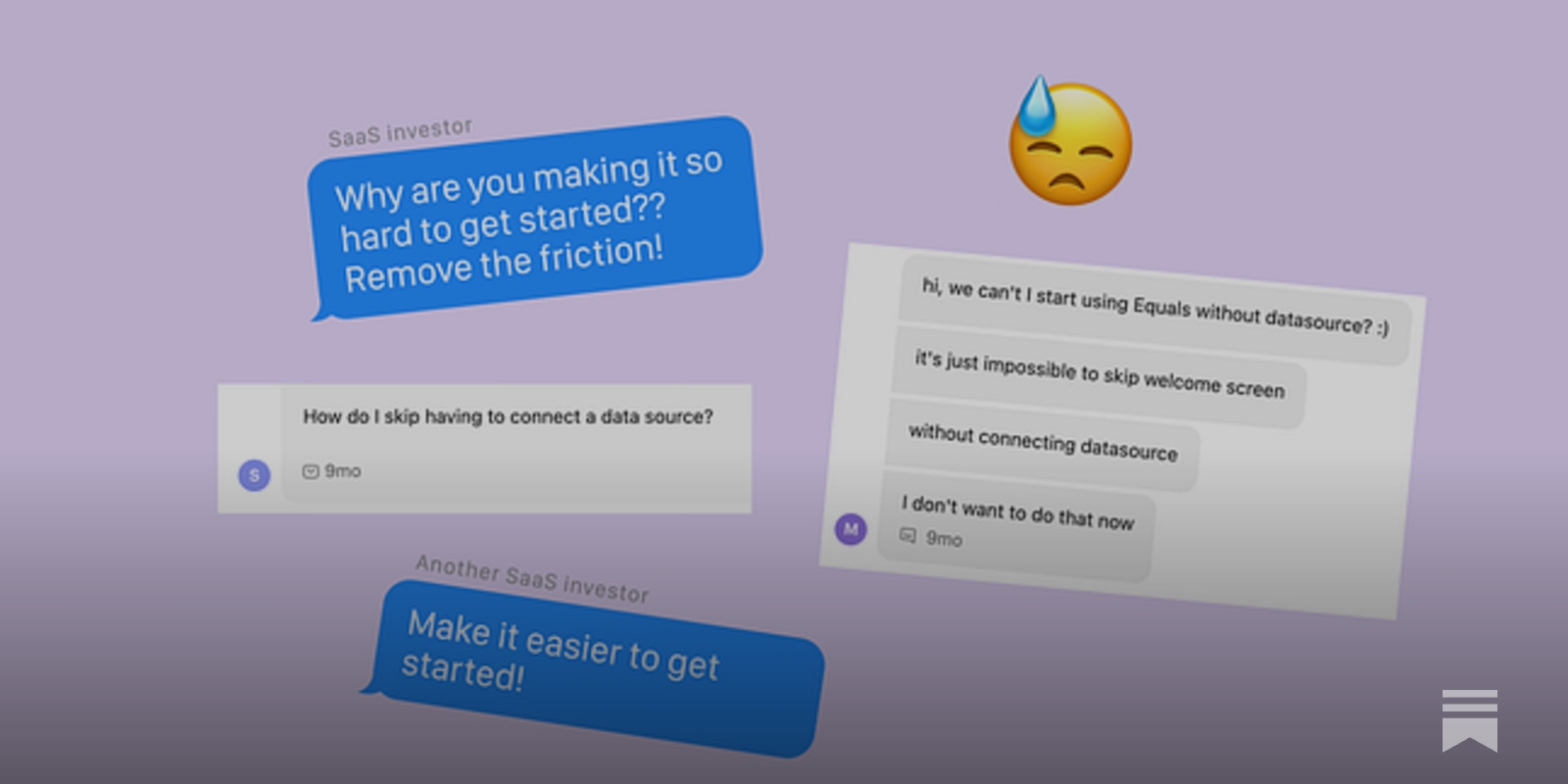 hackdesign's tweet card. Onboarding is more sales than it is product. It’s a game of convincing a new user to keep going.