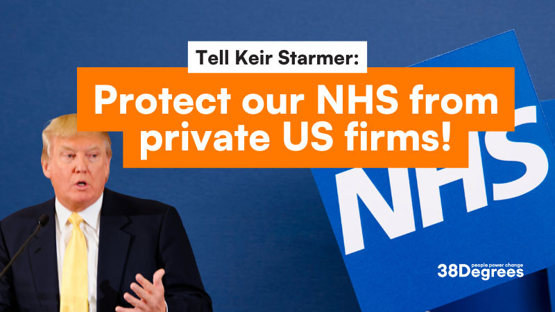 grumpyoldbugger's tweet card. Our NHS is not for sale. Trade talks with Trump must not open the door to US healthcare profiting from our NHS. Keir Starmer must protect our NHS by keeping it off the table during deal negotiations....