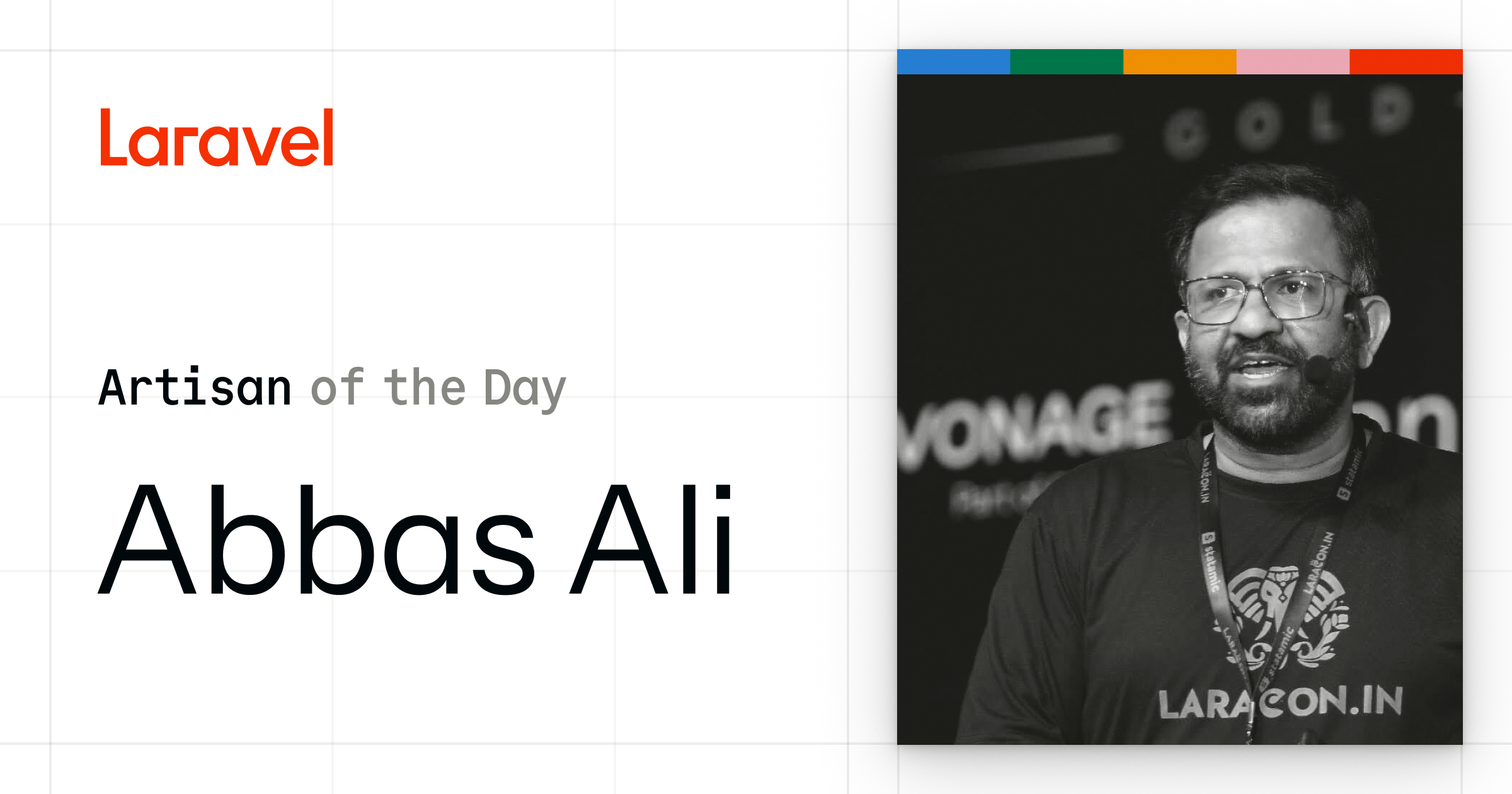 _abbas's tweet card. Abbas Ali, Director of Ranium Systems, grew with Laravel from CakePHP, building apps, leading meetups, and co-organizing Laracon India.
