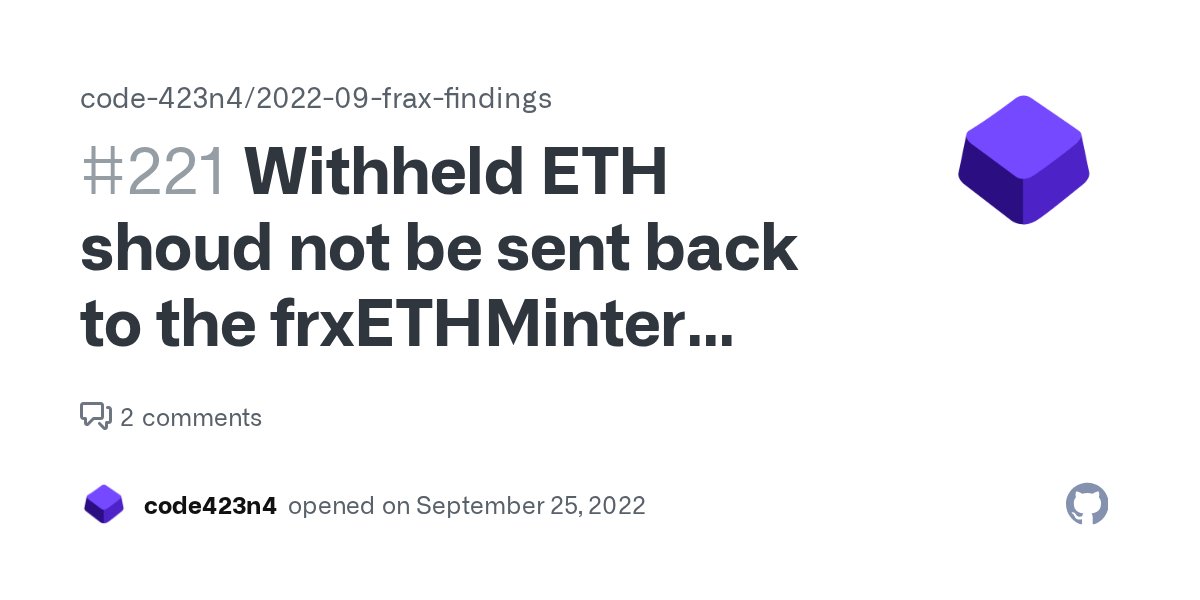 unique0x0's tweet card. Lines of code https://github.com/code-423n4/2022-09-frax/blob/main/src/frxETHMinter.sol#L166-L174 https://github.com/code-423n4/2022-09-frax/blob/main/src/frxETHMinter.sol#L191-L196 https://github....