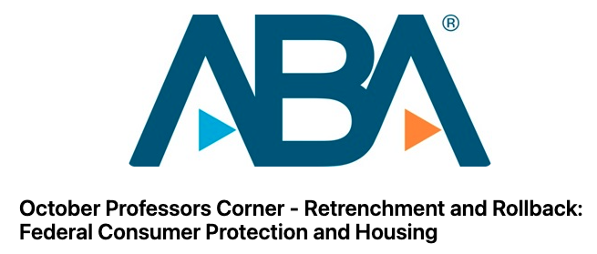 REFinBlog's tweet card. I will be speaking on Retrenchment and Rollback: Federal Consumer Protection and Housing in an ABA Professor’s Corner webinar on October 14th at 12:30 ET with Kathleen Engel, Suffolk Law School Ros…