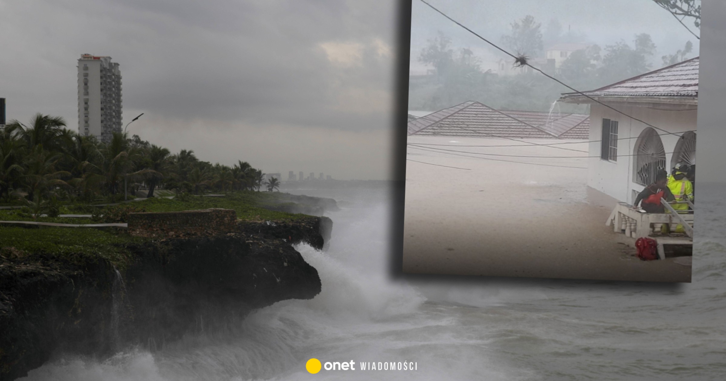 OnetWiadomosci's tweet card. Huragan Melissa przyniósł na Jamajkę potężne porywy wiatru i ulewne opady deszczu. Rzeki wystąpiły z brzegów, a w miastach wystąpiły powodzie błyskawiczne. Sieć obiegło nagranie z miejscowości...