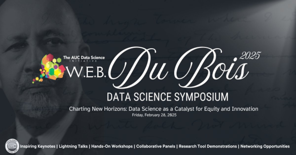 aucdatascience's tweet card. We are delighted to have you join us for a day dedicated to exploring how data science serves as a catalyst for equity and innovation. Together, we’ll engage in thought-provoking discussions,...