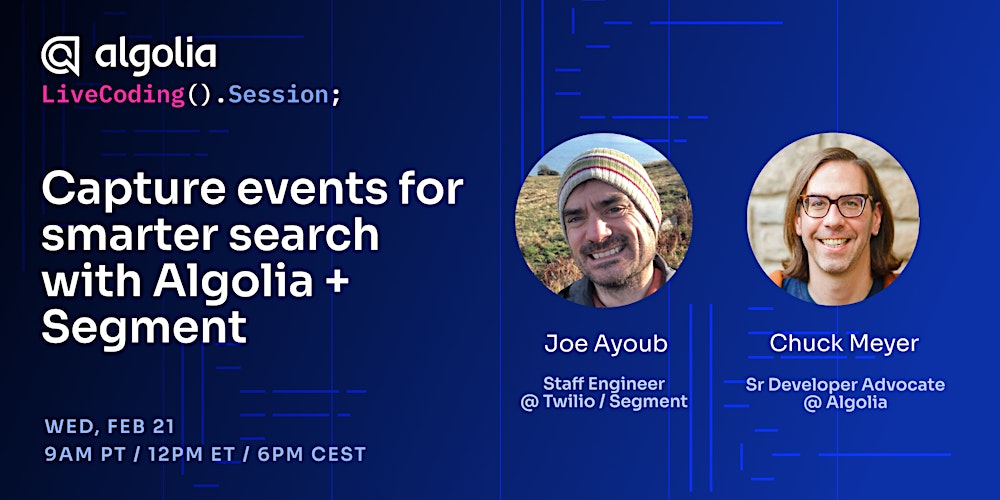 algolia's tweet card. The Live Coding Session is a technical event for developers where a problem is solved in real-time.