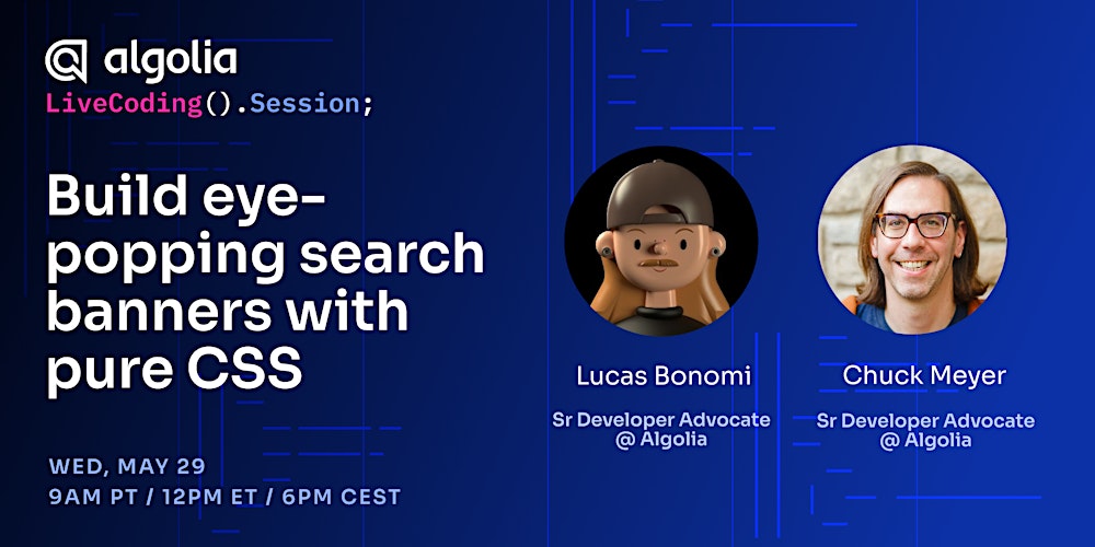 algolia's tweet card. The Live Coding Session is a technical event for developers where a problem is solved in real-time.