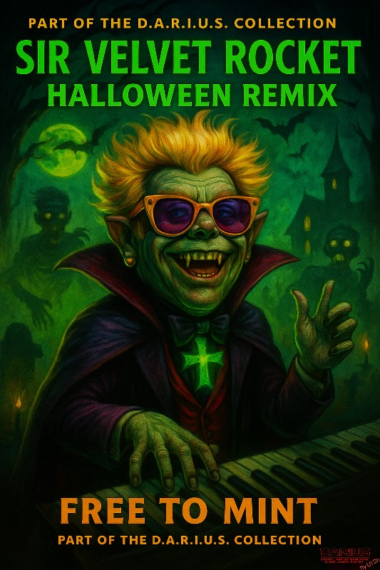 Rabensturm's tweet card. Draped in midnight velvet and cursed charisma, Sir Velvet Rocket guards the ghostly gates of glamour. His top hat hums with forbidden applause; his sm...