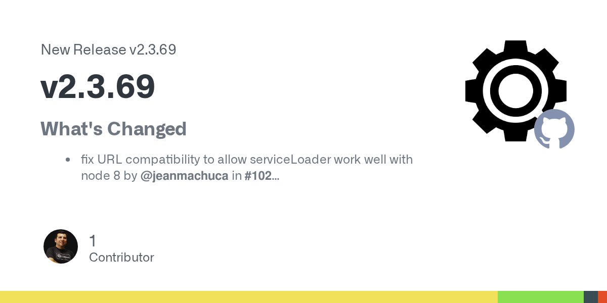 qcobjects's tweet card. What's Changed fix URL compatibility to allow serviceLoader work well with node 8 by @jeanmachuca in #102 Full Changelog: v2.3.68...v2.3.69