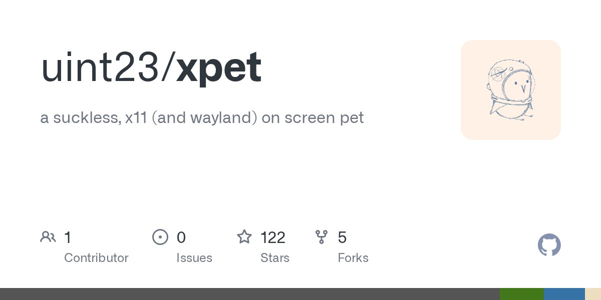 oracleisms's tweet card. a suckless, x11 (and wayland) on screen pet. Contribute to uint23/xpet development by creating an account on GitHub.