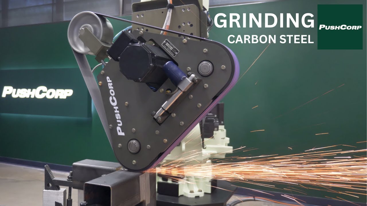 KawasakiRobot's tweet card. Automated Weld Grinding with PushCorp's Robotic Belt Sander