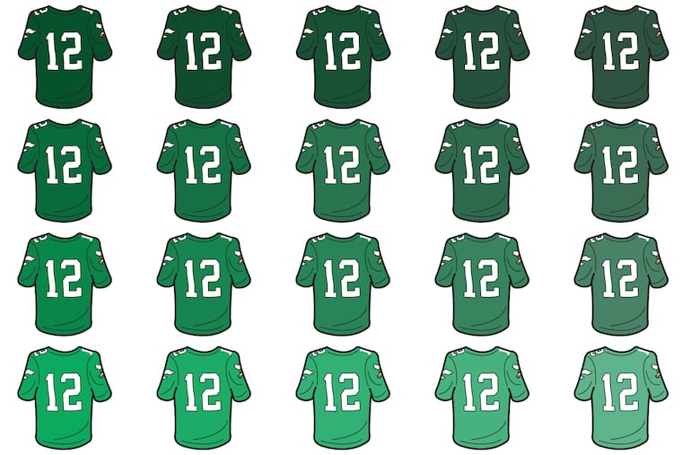 SamMorrisDesign's tweet card. Let’s settle a colorful debate over the Eagle’s iconic shade of green. What's the official shade — and what do fans think it is?