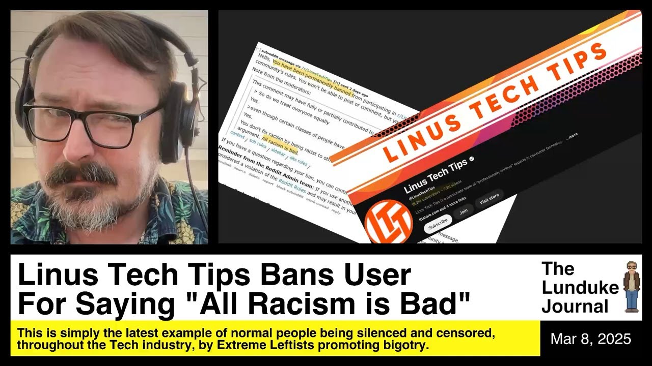 metux_its's tweet card. Linus Tech Tips Bans User For Saying "All Racism is Bad"