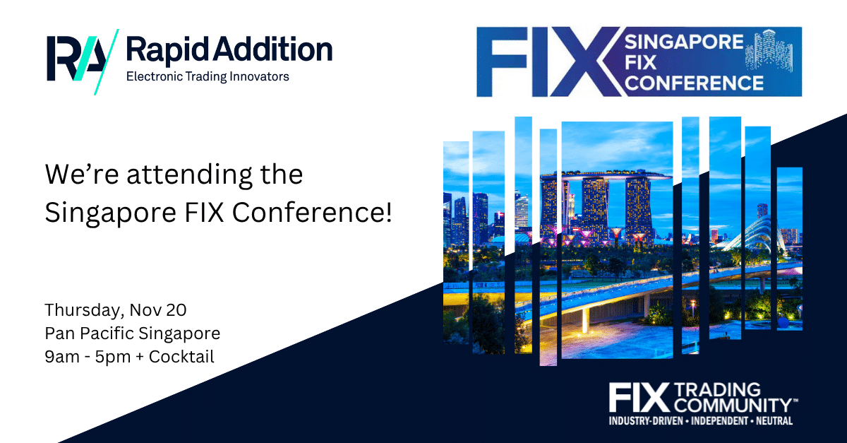 RapidAddition's tweet card. Join industry leaders at the Singapore FIX Conference to explore multi-asset trading in Southeast Asia's dynamic markets.