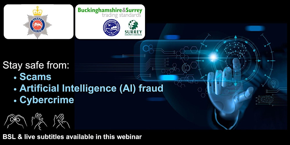 CSBForum's tweet card. Scams awareness advice from Buckinghamshire & Surrey Trading Standards and a guest speaker from Surrey Police