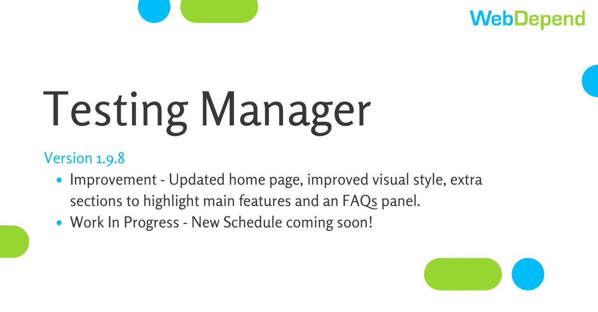 testing_manager's tweet card. Improved home page layout and an updated visual style in this version, adding a new navigation bar and extra sections. The new schedule is also coming along.
