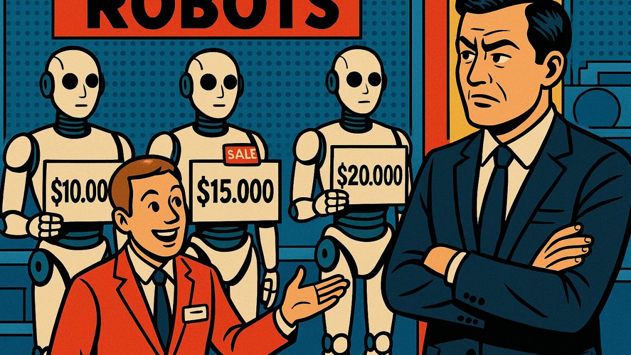 agileando's tweet card. (Análisis financiero actualizado en euros — octubre 2025) Imagina pagar 36 € la hora por un empleado humano o 8 € la hora por un robot que trabaja 24 horas al día, 365 días al año. Sin vacaciones.