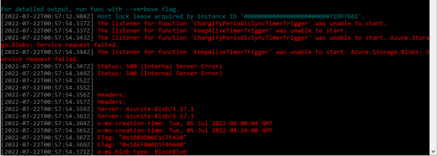KbWorks's tweet card. Lately my VS2022 (17.2.x) Azure Functions projects started failing to run locally. The local console had errors related to not being able to start any of the Timer Triggers. The errors take the for…