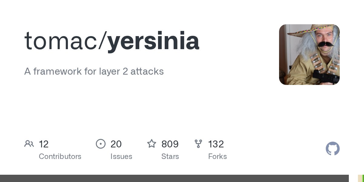 lostinsecurity's tweet card. A framework for layer 2 attacks. Contribute to tomac/yersinia development by creating an account on GitHub.