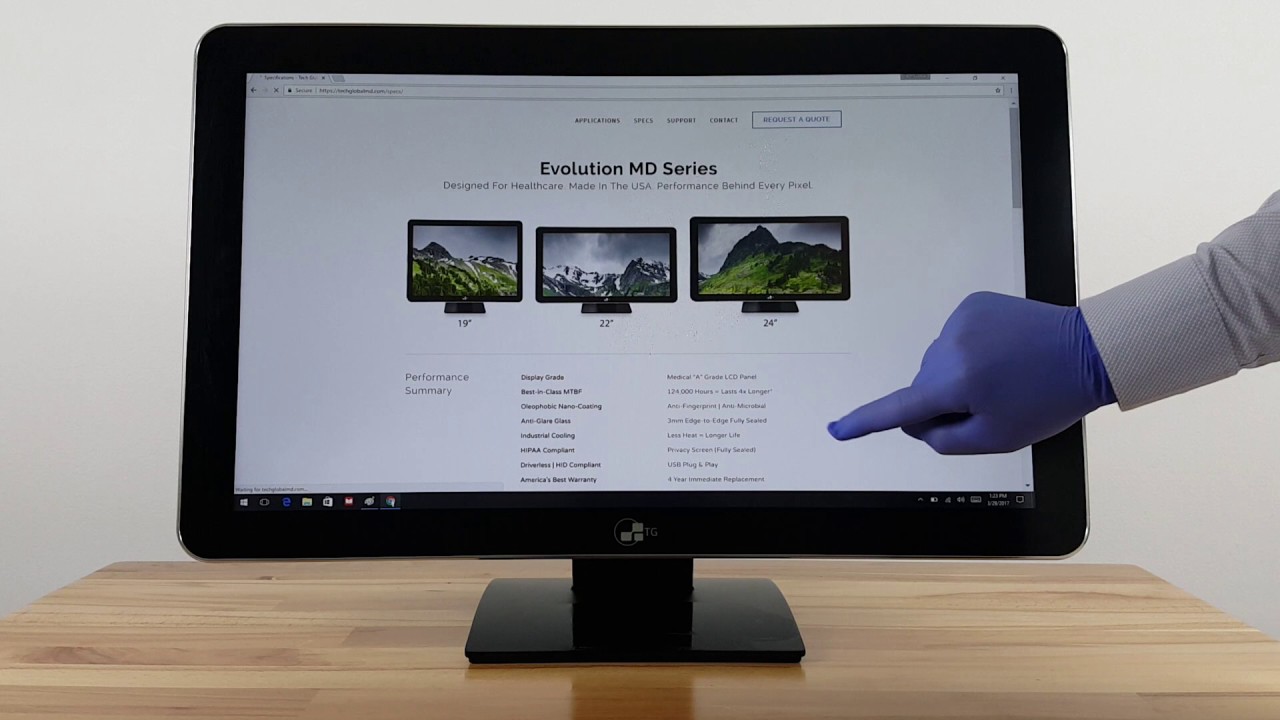 Techglobal's tweet card. Medical Grade Touch Screen Cleaning / Glove Demo