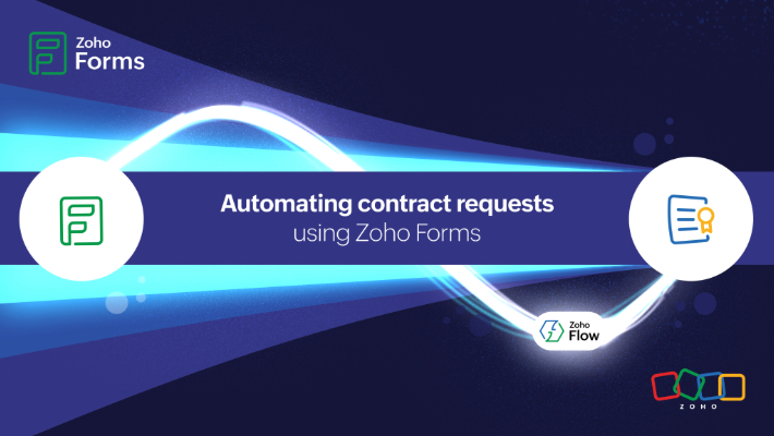 ZohoForms's tweet card. Use Zoho Forms with Zoho Contracts to automate contract requests, reduce manual work, and improve efficiency across departments.