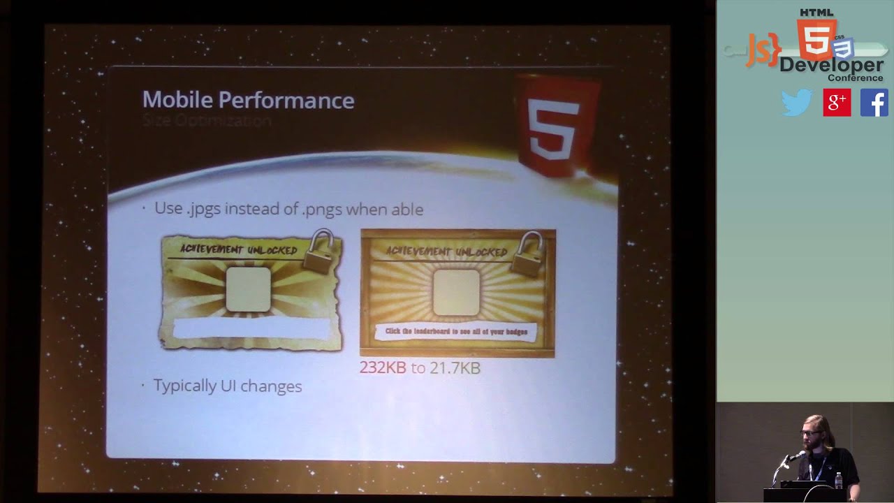 HTML5Boston's tweet card. HTML5DevConf: Tyler Smith "Creating Cross Platform games with one...