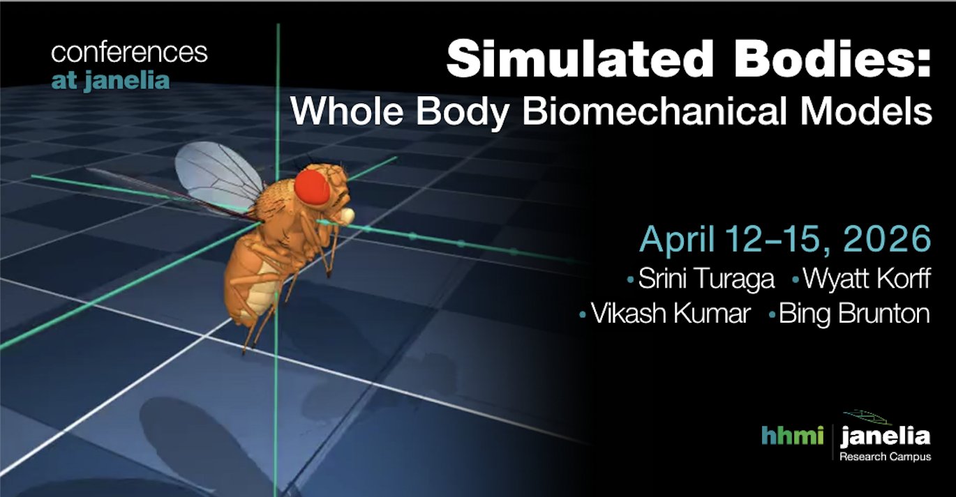 janeliaconf's tweet card. Organizers Srini Turaga, HHMI/Janelia Research Campus Wyatt Korff, HHMI/Janelia Research Campus Bing Brunton, University of Washington Vikash Kumar, Carnegie Mellon University Robotics Institute