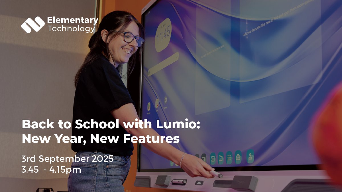 ElementaryAV's tweet card. Get up to speed on the latest Lumio updates and enhance your classroom from week one - and the chance to win a 'swag bag'!