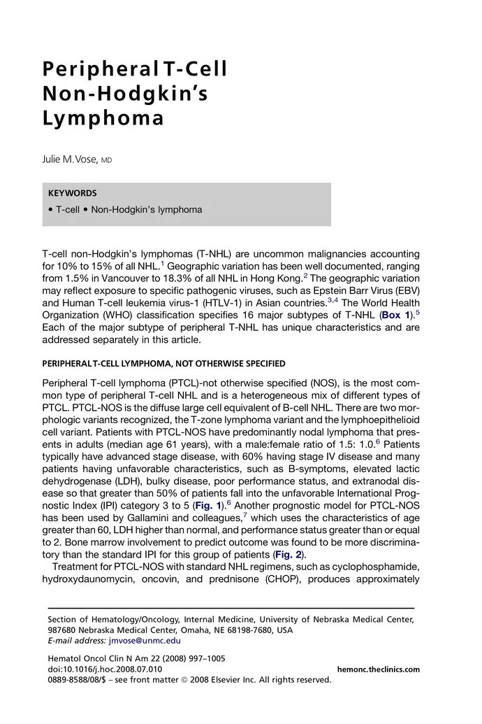 DocsDel's tweet card. T-cell non-Hodgkin's lymphoma (T-NHL) are uncommon malignancies accounting for 10% to 15% of all NHL. Geographic variation has been well docum...