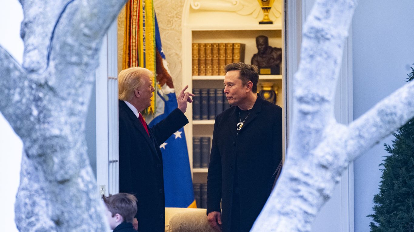 axios's tweet card. "What the f**k is Elon doing there? Make sure he doesn't go," Trump said.
