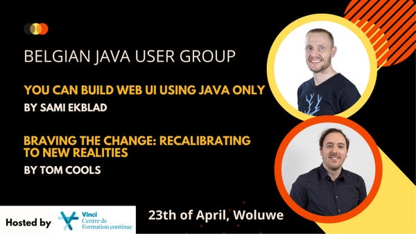 samiekblad's tweet card. For the April session of BeJUG we're heading to Woluwe! We will be joined by 2 amazing speakers: **Sami Ekblad** from Vaadin and **Tom Cools** from Info Support. This time