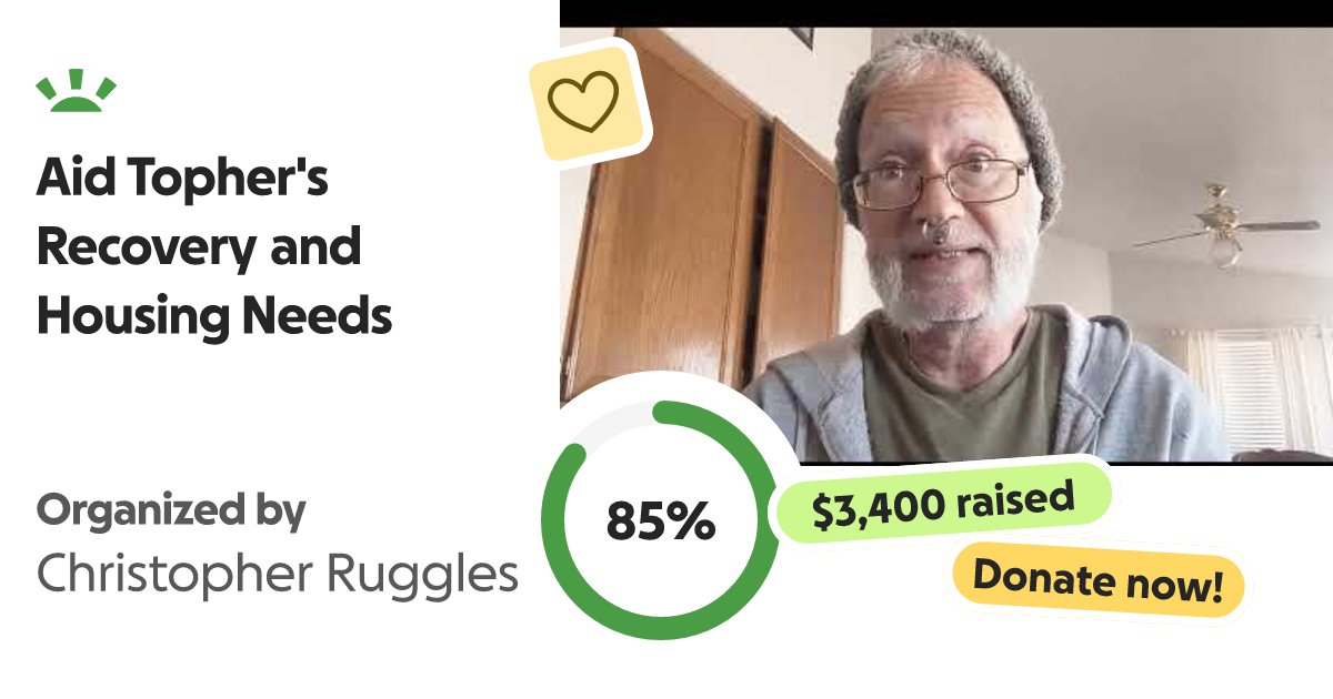 TopherRuggles's tweet card. My name is Topher. I am raising funds to help get me and my cat, Calvin, … Christopher Ruggles needs your support for Aid Topher's Recovery and Housing Needs