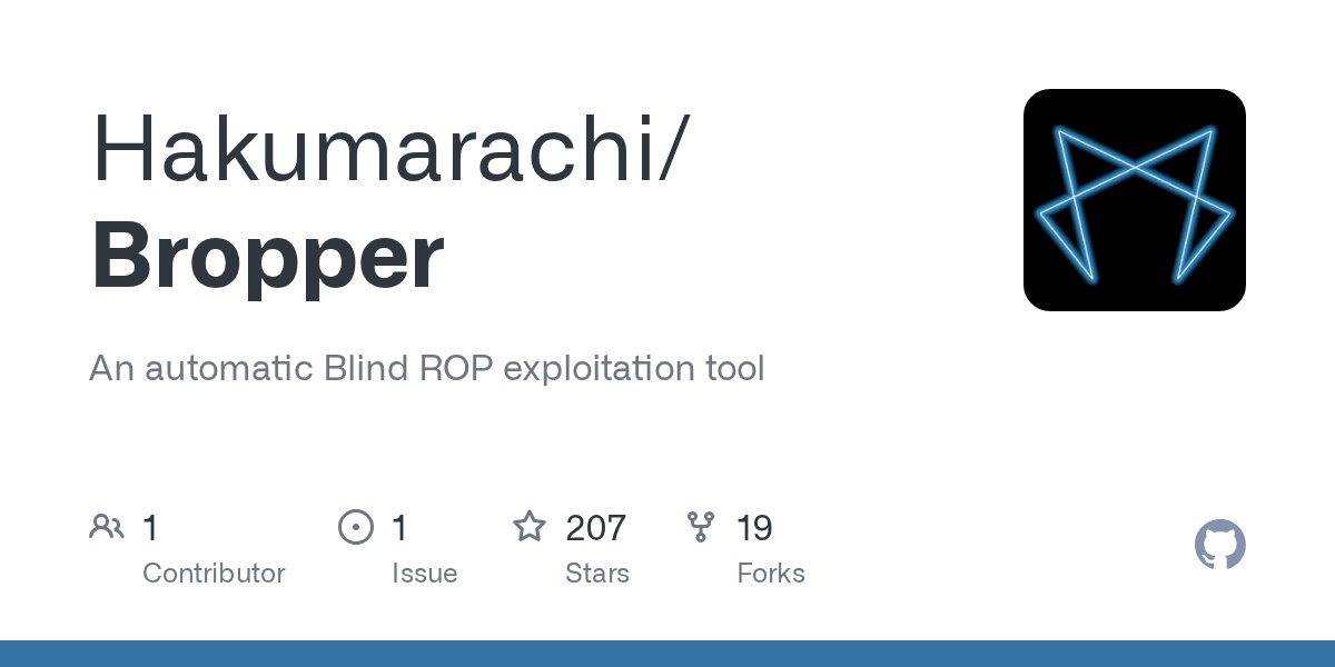 PythonArsenal's tweet card. An automatic Blind ROP exploitation tool. Contribute to Hakumarachi/Bropper development by creating an account on GitHub.