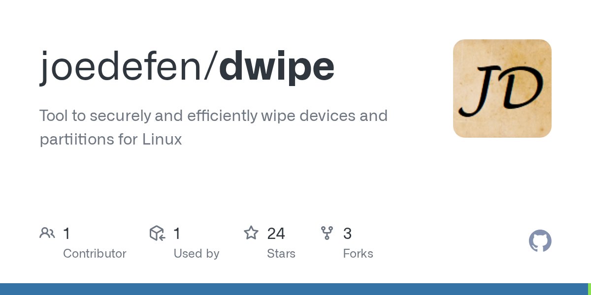 NarekHakobyan's tweet card. Tool to securely and efficiently wipe devices and partiitions for Linux - joedefen/dwipe