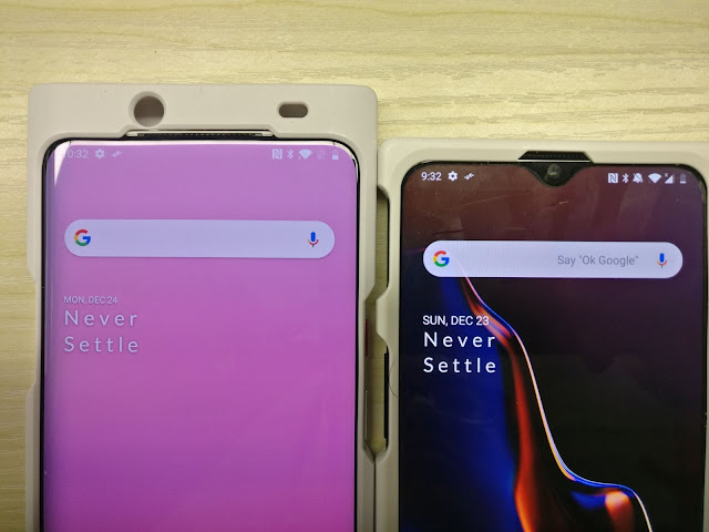 TechDroid_In's tweet card. OnePlus 7 live image leaked revealing notch-less design and sliding camera with red alert slider.
