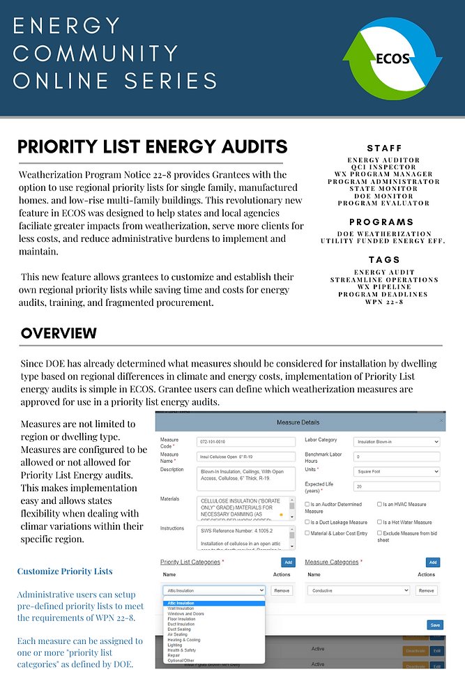 Jaisoftware1's tweet card. ECOS has gone live with our newest feature, Priority List Energy Audits!