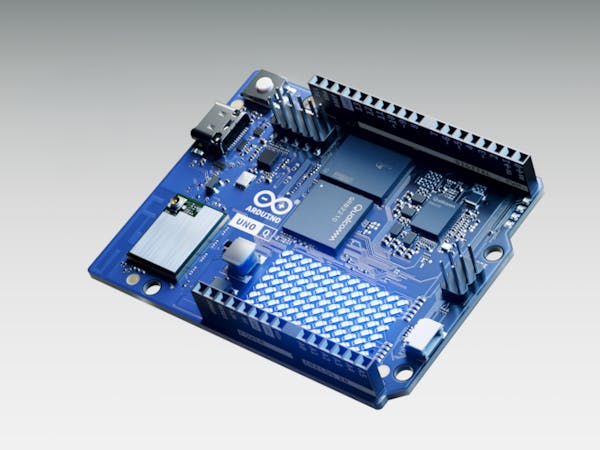 Hacksterio's tweet card. Linux-based SBC enables fully standalone development, while a new IDE blends app, sketch, and AI development together in one.