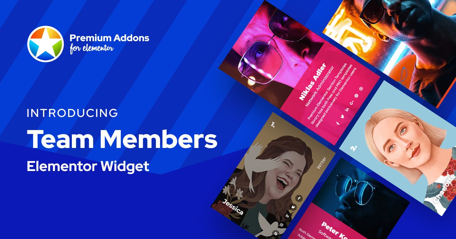 LeapWorx's tweet card. Showcase your team members, employees or contributors in your Elementor page and add all the social links for each team member so they can be reached easily.