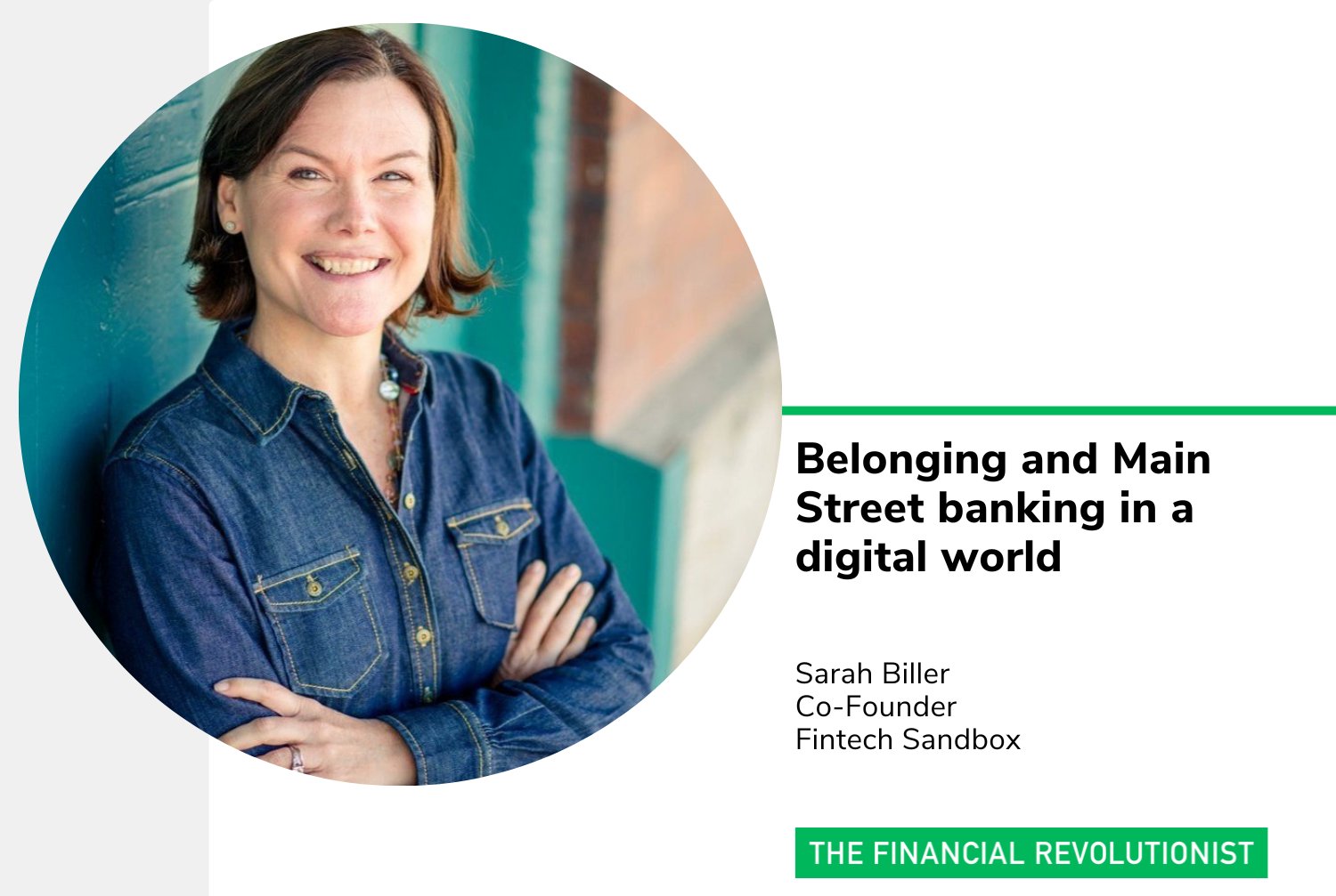 FinTechSandbox's tweet card. Sarah Biller, co-founder of Fintech Sandbox, highlights how community banks can strategize for the digital world.