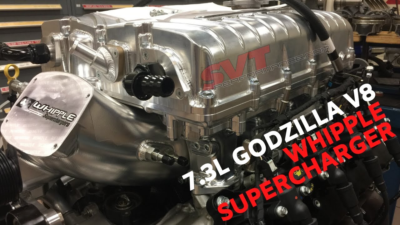 SVTPerformance's tweet card. Ford 7.3L V8 Godzilla Whipple Supercharger | First Look