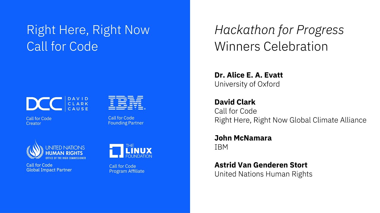CallforCode's tweet card. Winner announcement: Hackathon for Progress with RAG and IBM watson...