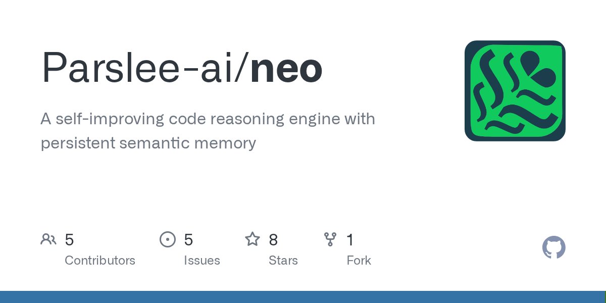theleafnode's tweet card. A self-improving code reasoning engine with persistent semantic memory - Parslee-ai/neo