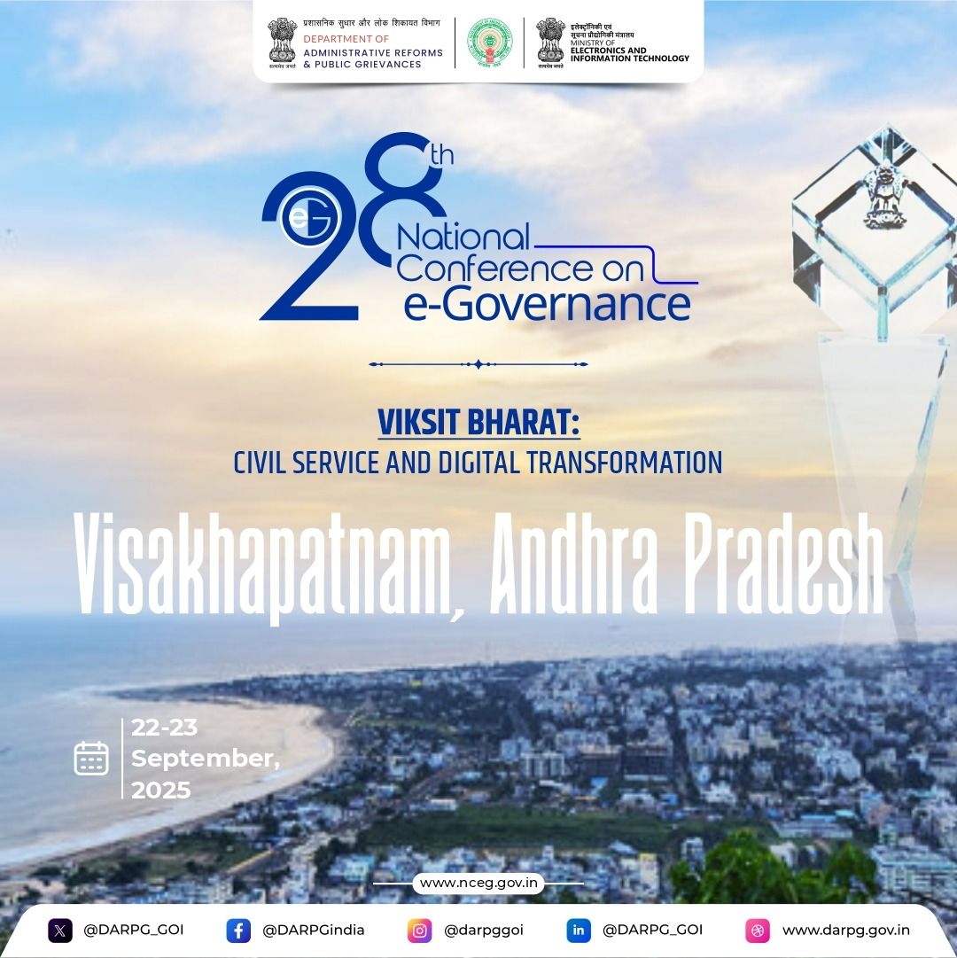 PalamuLibrary's tweet card. The 28th National Conference on e-Governance, themed “Viksit Bharat – Civil Service & Digital Transformation,” will be held on 22–23 September 2025 in Visakhapatnam, Andhra Pradesh. The event will...