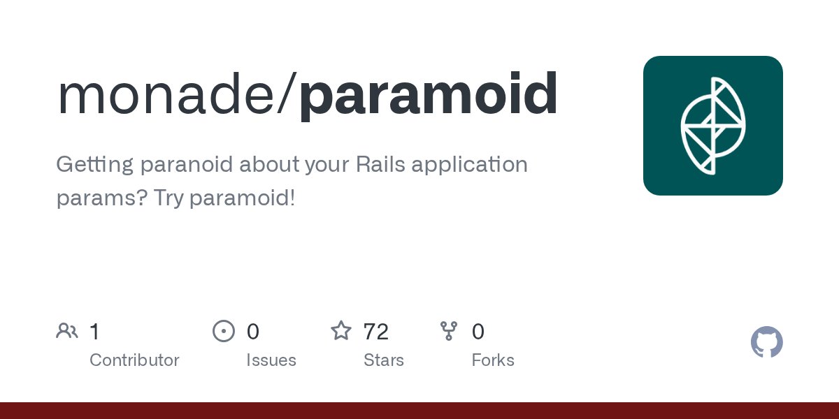 RubyInside's tweet card. Getting paranoid about your Rails application params? Try paramoid! - monade/paramoid