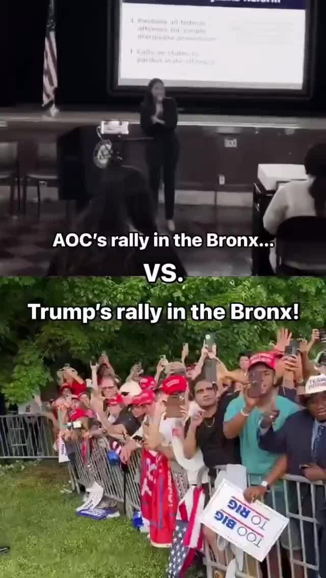 rob3ddesigner's tweet card. AOC's rally in the Bronx... MS. Trump's rally in the Bronx! -...