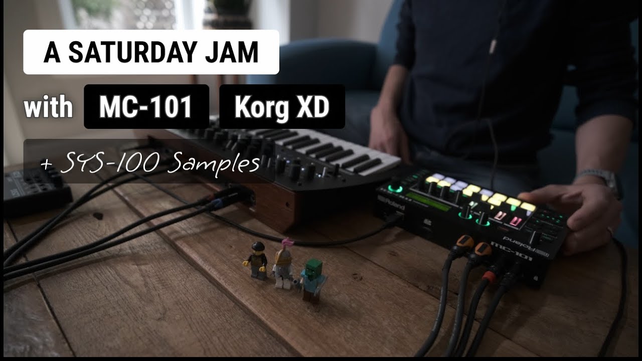 jlinowski's tweet card. A Saturday Jam with the Roland MC-101 + Korg Minilogue XD + SYS-100...