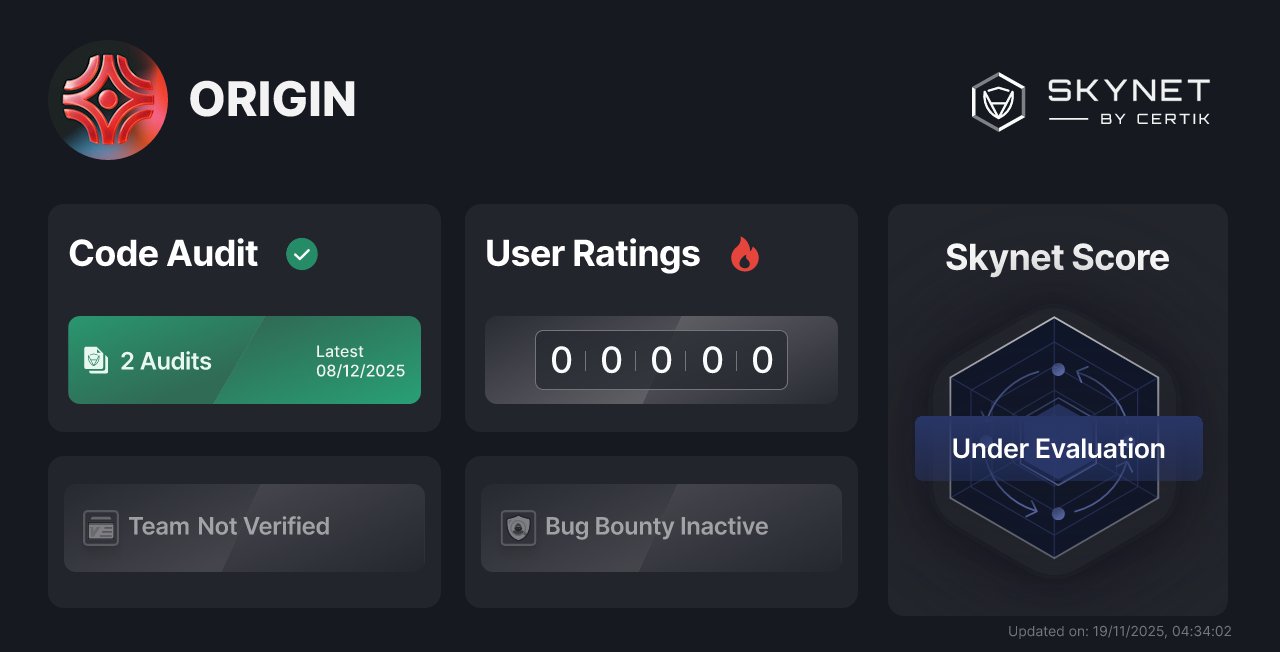 SaluteOrigin's tweet card. Keep up with the latest security insights for ORIGIN: Audits, Skynet Scores, Team Verified, Honors, On-Chain Monitoring, Bug Bounty and more.