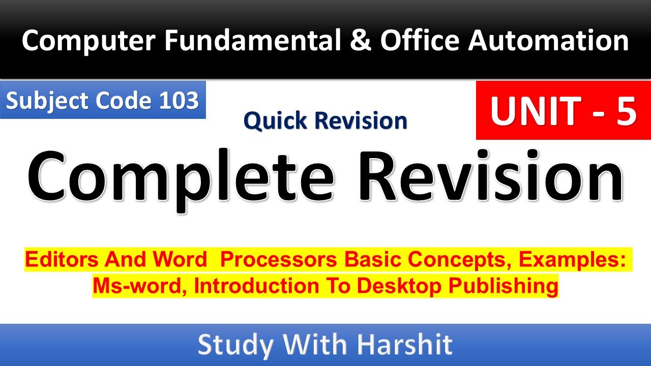 HarshitStudy's tweet card. Unit - 5 | Computer Fundamental And Office Automation | BCA 1...