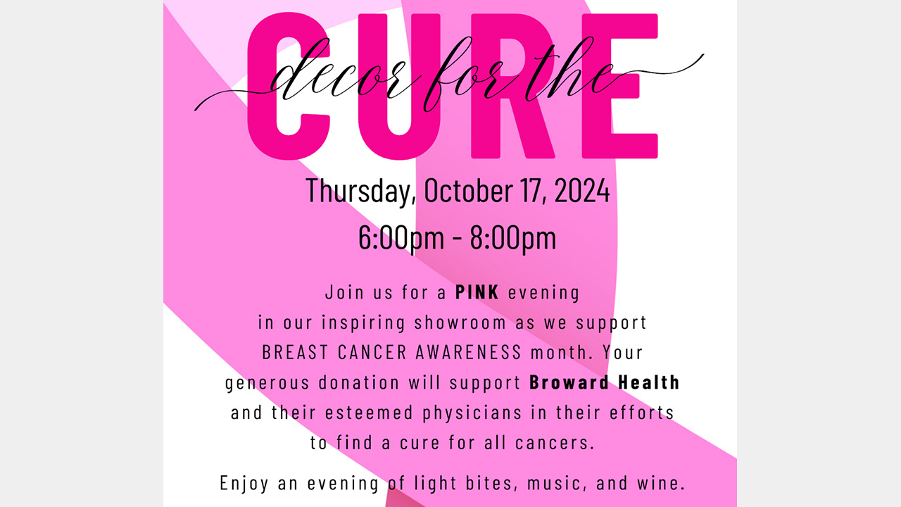 SFBWmag's tweet card. All are welcome to attend Allied Kitchen & Bath's Annual Decor for the Cure Event on Thursday, October 17th in South Florida.