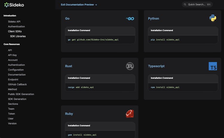 sidekodev's tweet card. Your API - easy to consume 😎. Generate and publish SDKs + Documentation in seconds.
