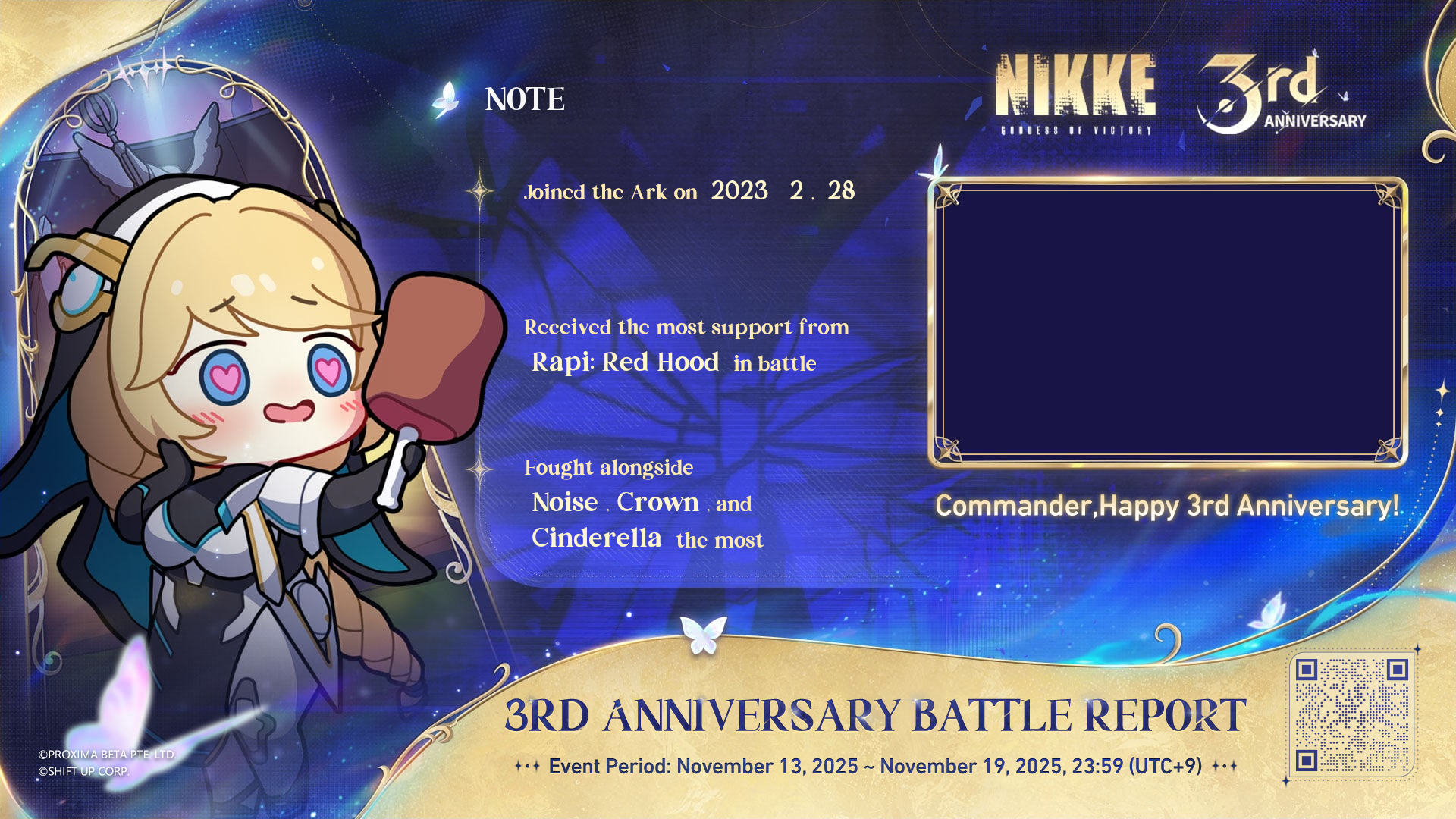 Note1864's tweet card. Commander, Happy 3rd Anniversary!